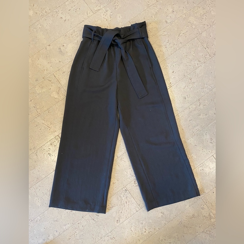 Aritzia Wilfred cropped wide leg black cinched waist belted pant
